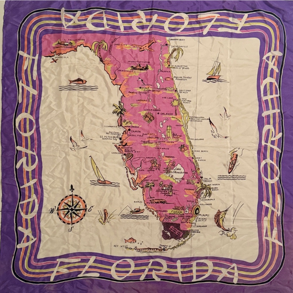 Vintage Symphony Silk Florida Print Scarf